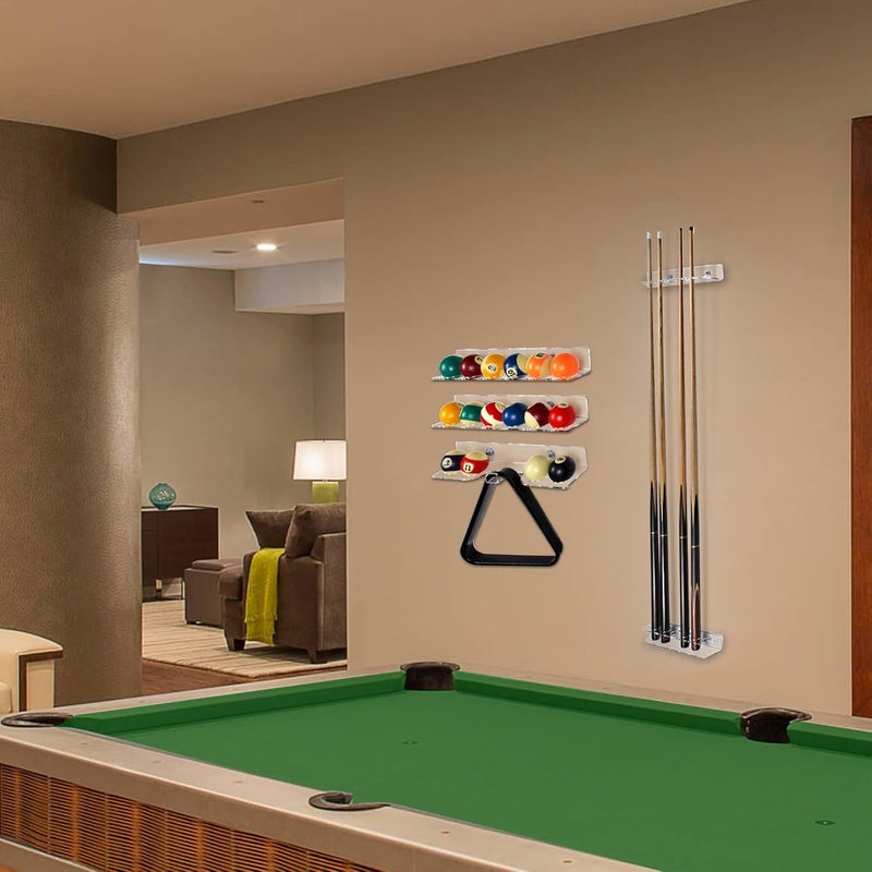 BVANQ Pool Cue Rack Wall Self-adhesive Mounted Rack for Billiard,Optional 2 Style Acrylic Pool Stick Stand Holds 6 Cues (Top Hole 6 Cues Holder) - Image 2